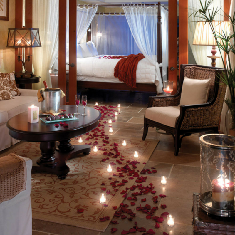 romantic bedrooms with candles and roses