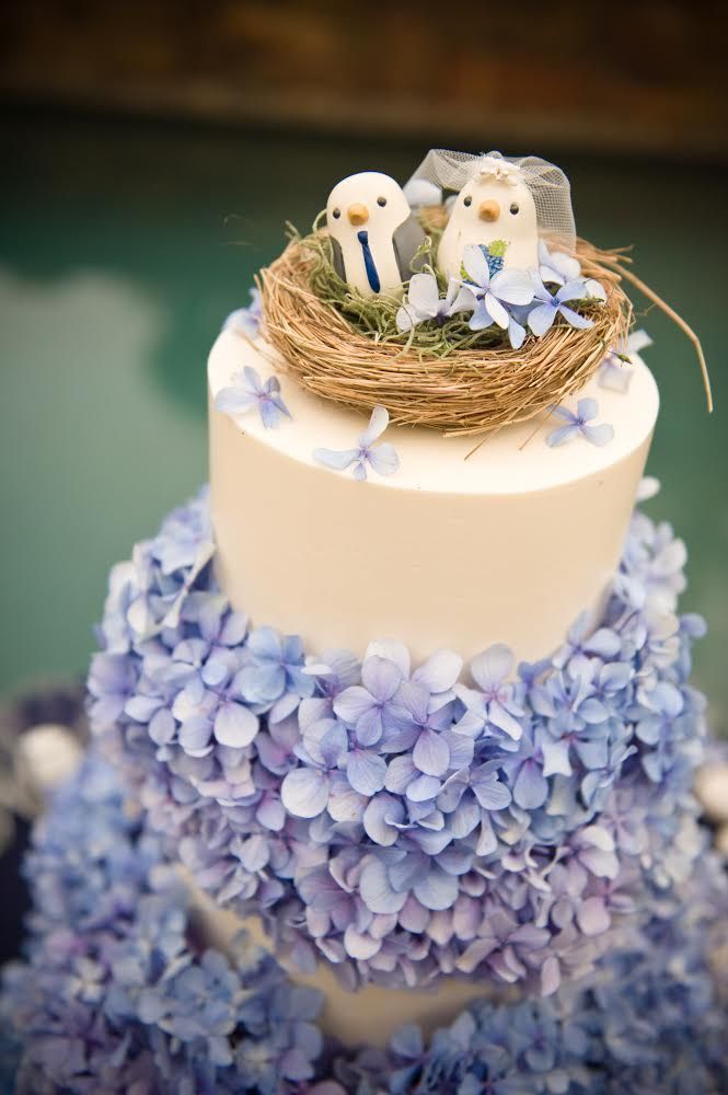 Blue Hydrangea wedding cake by Sweet Cheeks Baking Company